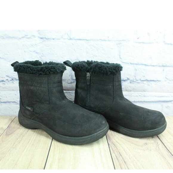 LL Bean Black Leather Waterproof Shearling Lined Winter Boots Size 6.5 M - Picture 3 of 9